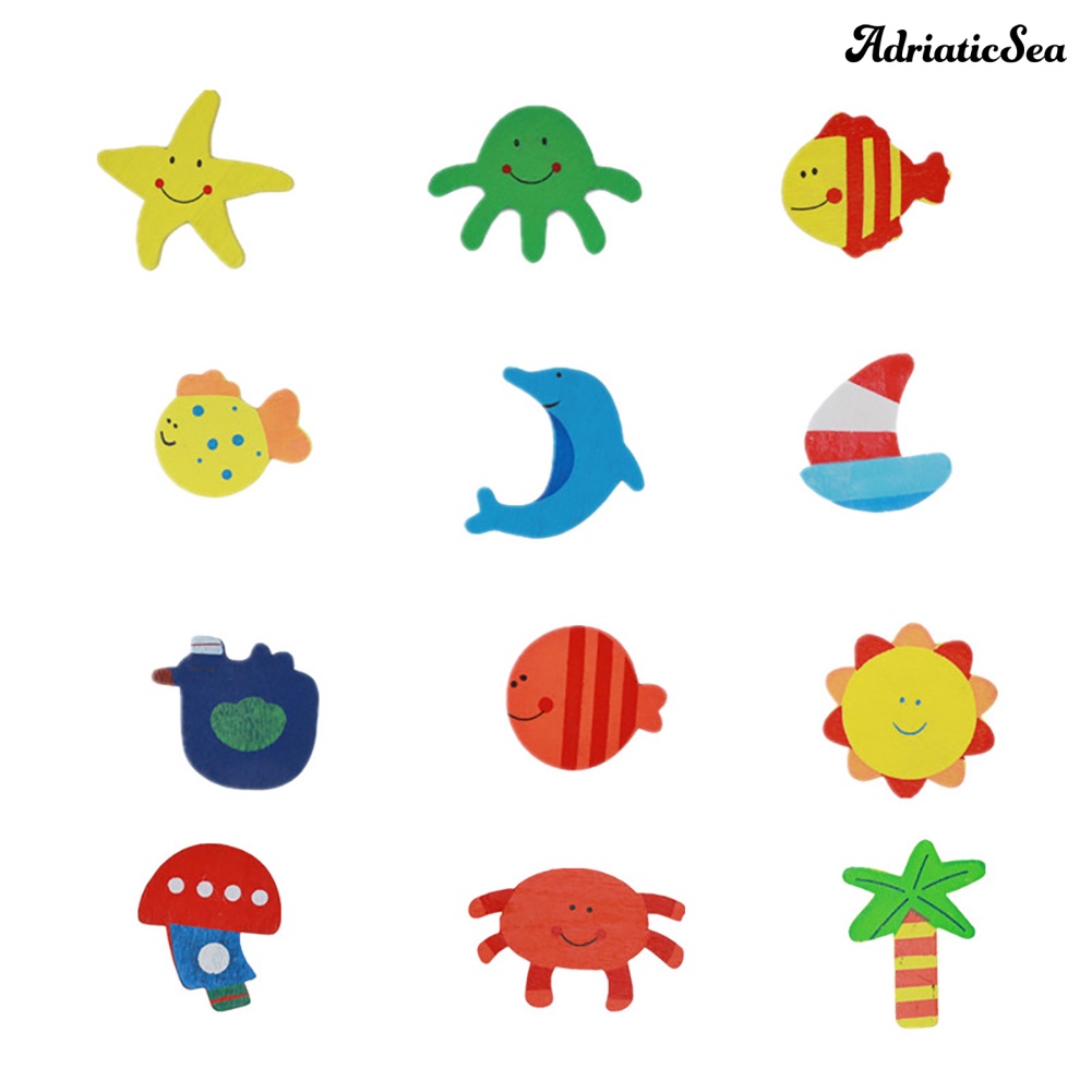 Set 12 miếng dán nam châm gắn tủ lạnh hình động vật hoạt hình bằng gỗ tiện dụng