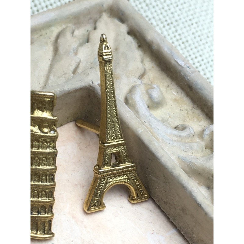 Set 2 ghim cài áo vintage -tháp Eiffel Pháp và tháp nghiêng Pisa Ý