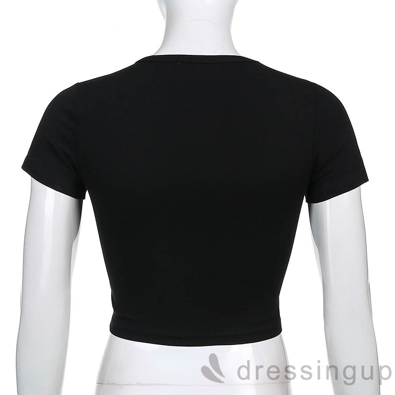 DRESSINGUP-Áo Thun Tay Ngắn Cổ Tròn In Chữ Cá Tính Cho Nữ
