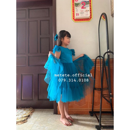 Váy đầm công chúa thiết kế cho bé gái Meggi xanh coban bồng bềnh nữ tính - Mẹ Tê Tê