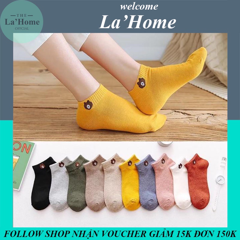 10 Đôi tất gấu cotton Brown La'Home kèm túi