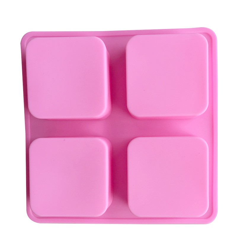 Khuôn làm xà phòng handmade silicon chịu nhiệt hình vuông bo góc 4 ô