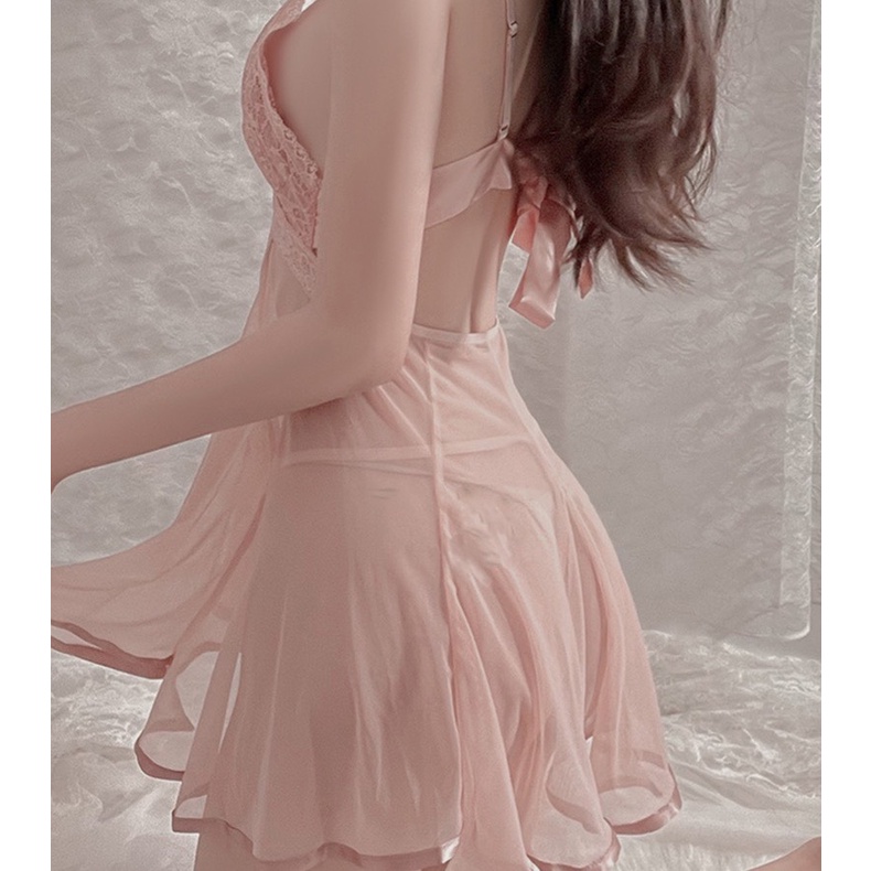 Váy ngủ voan mỏng xuyên thấu phối ren ngực siêu sexy THE CELYNBRA - V20