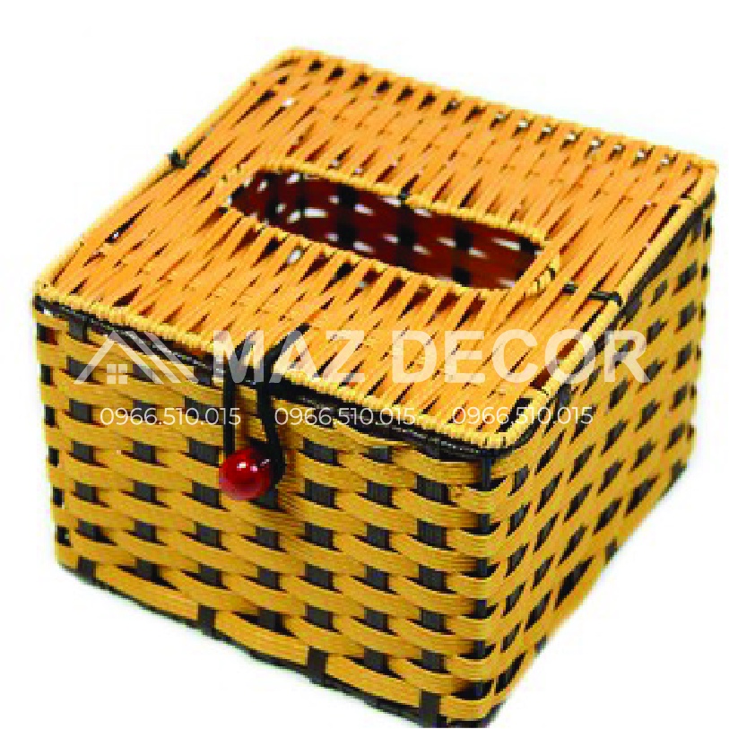 [Sỉ] Hộp đựng khăn giấy nhựa giống mây để giấy ăn vuông có nắp đẹp dày dặn