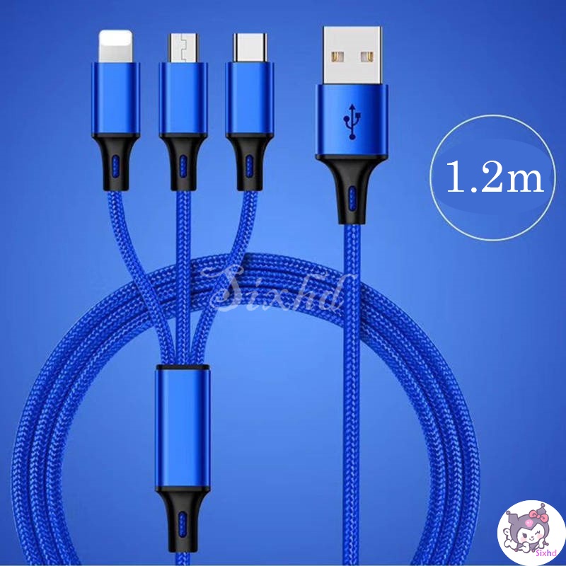 Dây cáp sạc nhanh 3 trong 1 cao cấp cho Oppo A31 A9 A5 2020 A3S A92 A52 A92S F15 A91 A8 A91 Reno 4 3 2 2f Ios Android