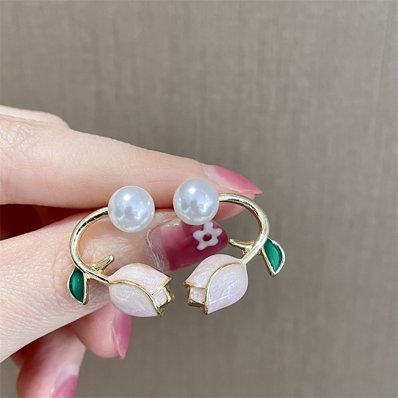 1 Đôi Bông Tai Hoa Tulip Đính Ngọc Trai Thời Trang Ngọt Ngào Dành Cho Nữ