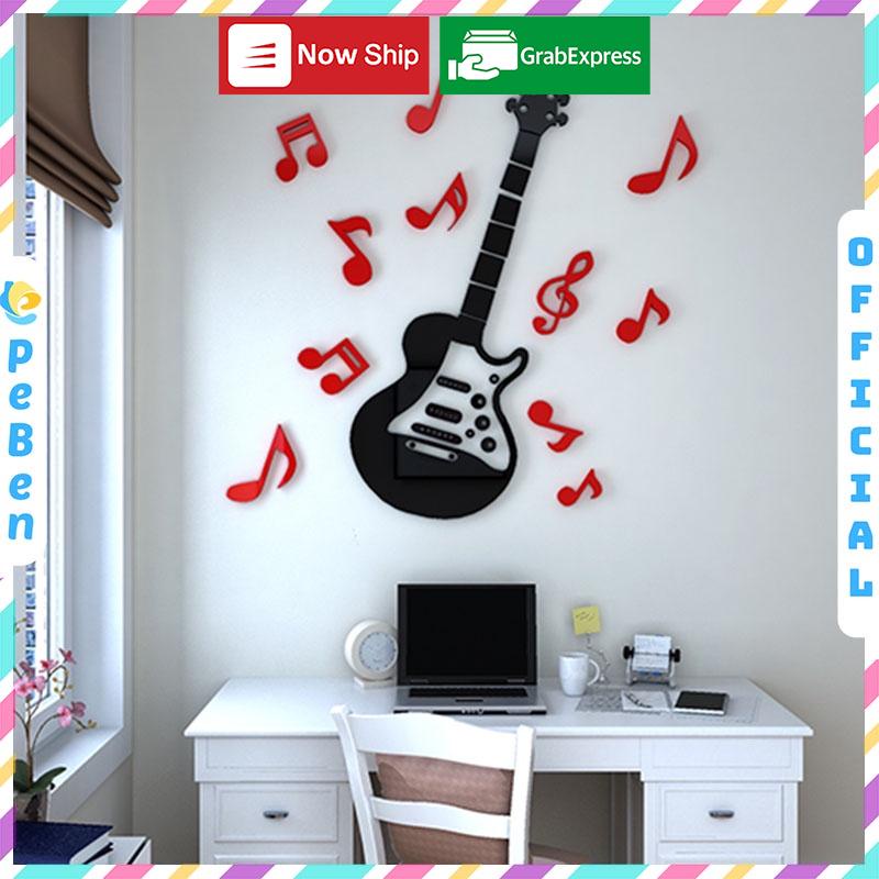 Tranh dán tường mica 3d decor khổ lớn electric guitar spirit rock trang trí phòng nhạc Nhiều Size - EPeBen