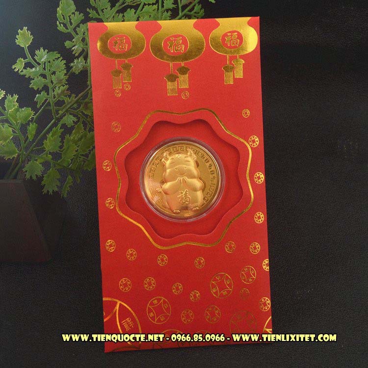 Bao li xi [SALE 10%] tết Tân Sửu 2021 hình trâu vàng - Combo 5 cái