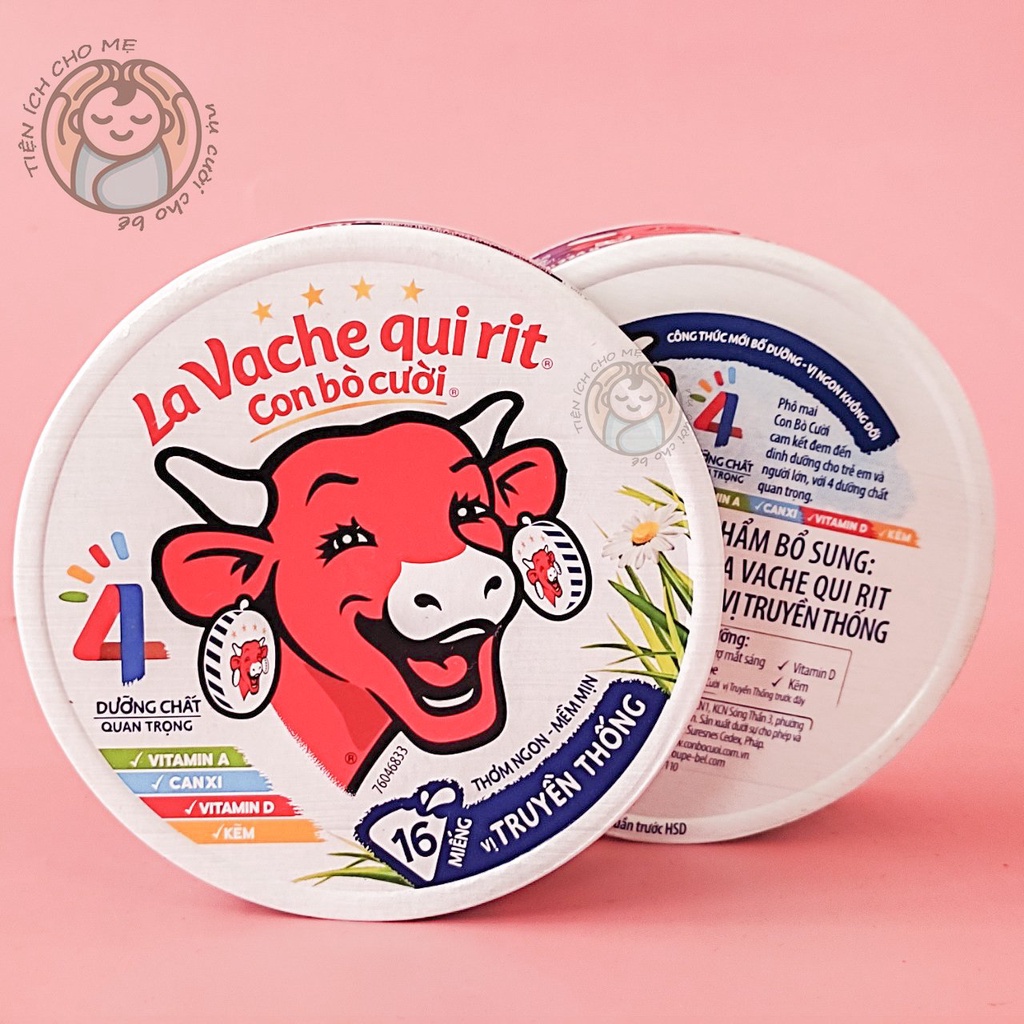 Phô mai Con Bò Cười 16/8 miếng bổ sung Canxi + vitamin Vị truyền thống ăn liền La Vache qui Rit