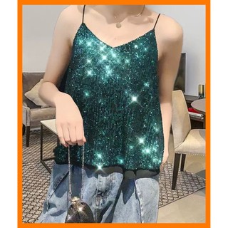 oORDER♥️Áo Hai Dây Sequin BlingBling(ảnh thật) 3 màu Fzsize