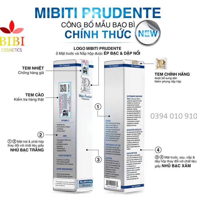 [Chính Hãng Nuwhite] KEM MIBITI PRUDENTE NUWHITE N1 V1 H6 L1A HỒNG NHŨ HOA VÙNG KÍN CHUẨN AUTH