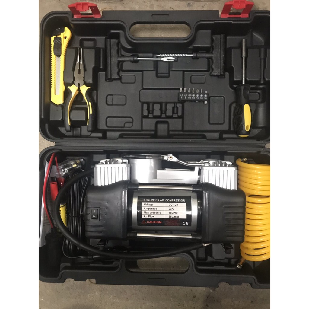Bộ Máy bơm lốp xe ô tô mini 12V sách tay kèm bộ vá xe