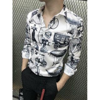 SƠ MI NAM NỮ DÀI TAY ( KÈM HÌNH THẬT ) HOẠ TIẾT XE ĐẠP