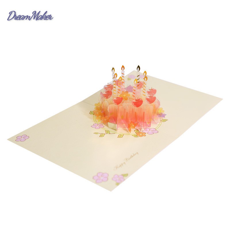 Pop Up Birthday Card Happy Birthday Greeting Card with 3D Birthday Cake Signature Paper Cute Printing 15.5*13cm Folded