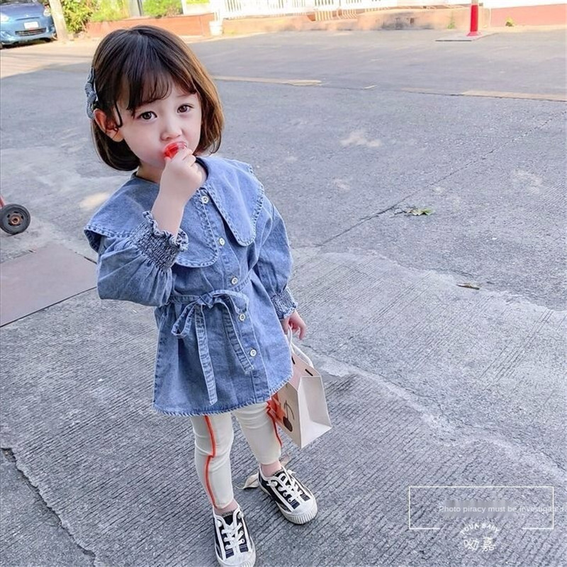 Áo Khoác Denim Dáng Dài Phong Cách Hàn Quốc Cho Bé Gái 2-15 Tuổi