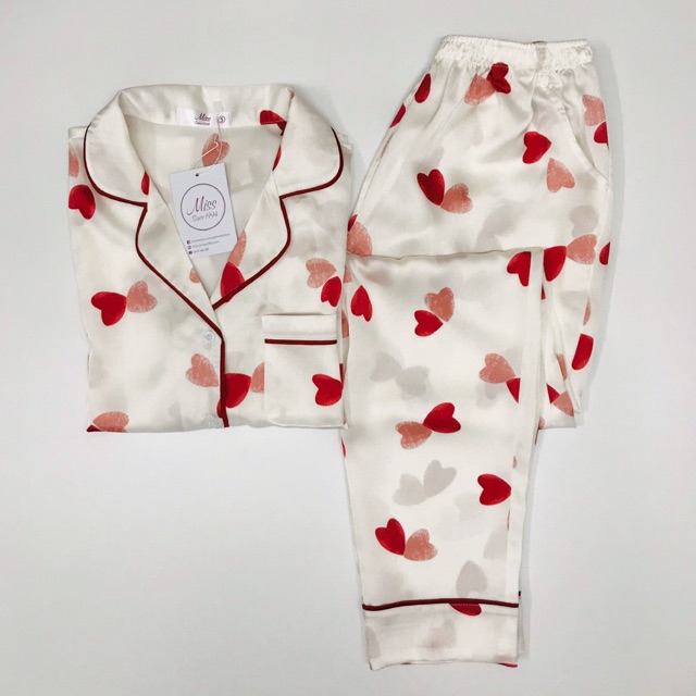 Pijama lụa cao cấp - Tim đỏ