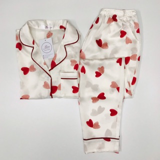 Pijama lụa cao cấp - Tim đỏ