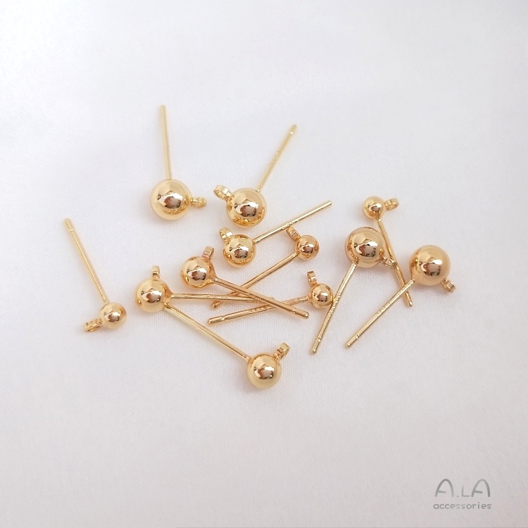 [Little Blu] Bông Tai Bạc 925 Kim Tròn 14K Màu Vàng Đồng Có Móc Treo Hạt Tròn