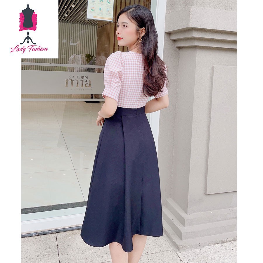 Đầm xòe Caro dễ thương MS019- Lady fashion