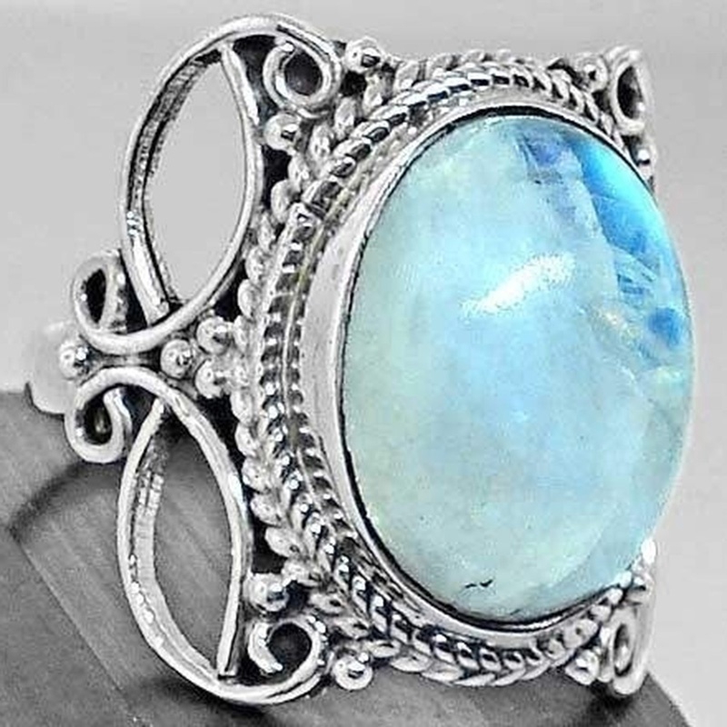 Nhẫn Mạ Bạc Đính Đá Opal Xanh Độc Đáo