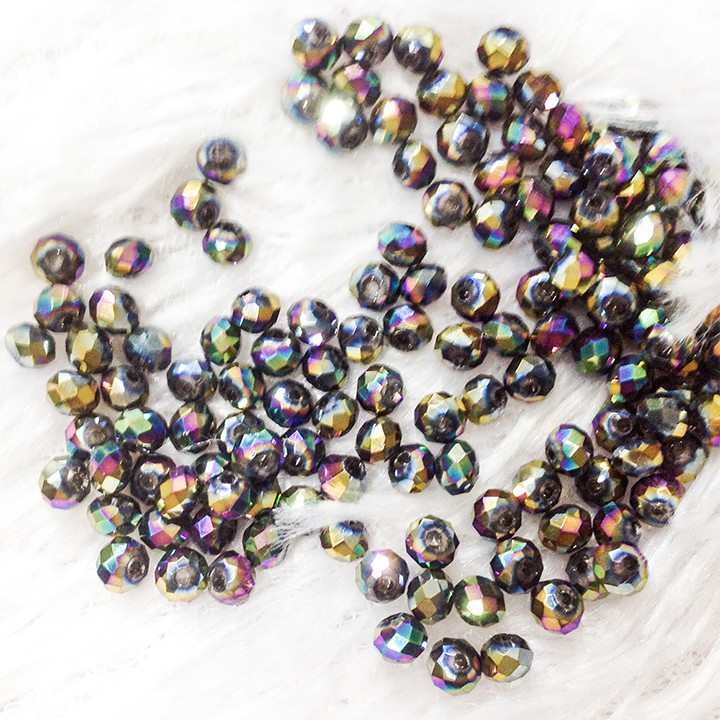 Hạt đá pha lê tròn bẹt size 4mm hạt xỏ vòng trang trí trang sức gói 10 viên