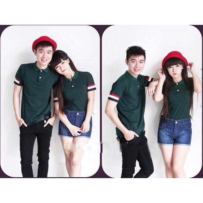 Áo thun polo viền trang trí xanh rêu Unisex (có bán lẻ)