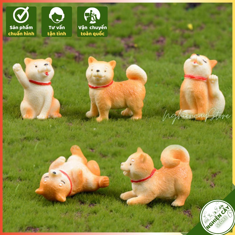 Phụ kiện Chú chó Shiba trang trí tiểu cảnh, cây cảnh, sen đá