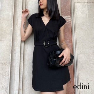 Đầm Cổ V Đắp Tà Phối Thắt Lưng Nhiều Màu EDINI - D1354