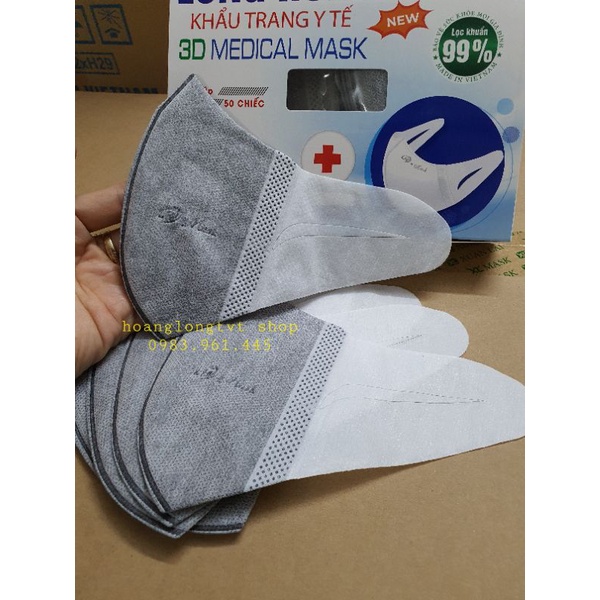 Hộp 50 chiếc khẩu trang 3D mask màu xám