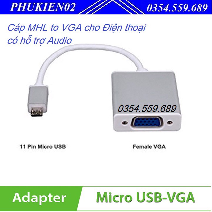 Cáp MHL to VGA cho Điện thoại hỗ trợ MHL kết nối VGA màn hình