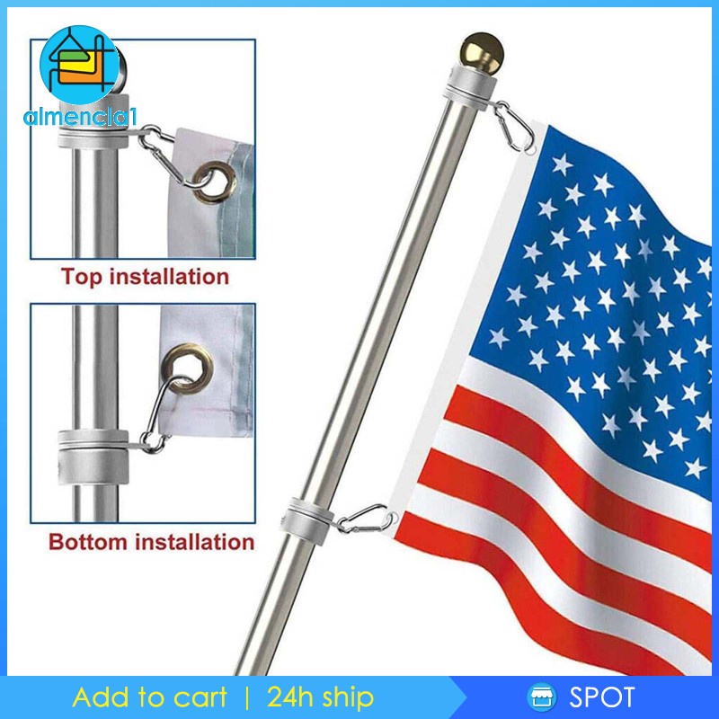 [ALMENCLA1] 2 Pack Flag Pole Rings Clip Grommet for 1 inch Dia. Anti Wrap with Carabiner