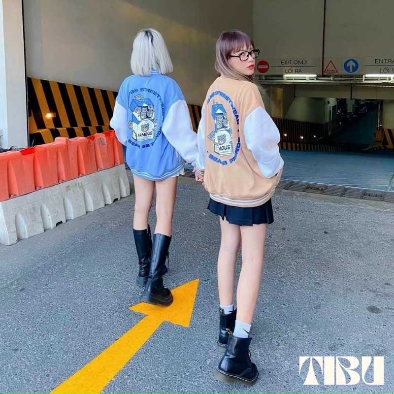 Áo khoác bomber cardigan nam nữ unisex phối tay TIBU thu đông 2 màu mềm mại cá tính