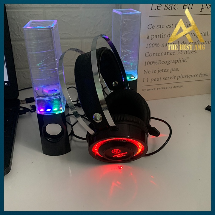 Tai Nghe Máy Tính Có Mic Gaming PC Laptap Led Rgb Headphone Chụp Tai Lightning V6S Nghe Nhạc Chơi Game Có Dây