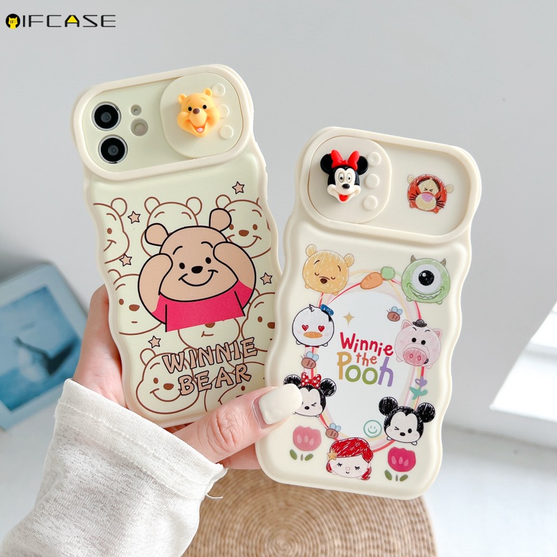 Ốp Điện Thoại Mềm Họa Tiết Gấu Pooh / Chuột Mickey Minnie Có Nắp Trượt Bảo Vệ Camera Cho iPhone 13 12 11 Pro Max XS Max XR X