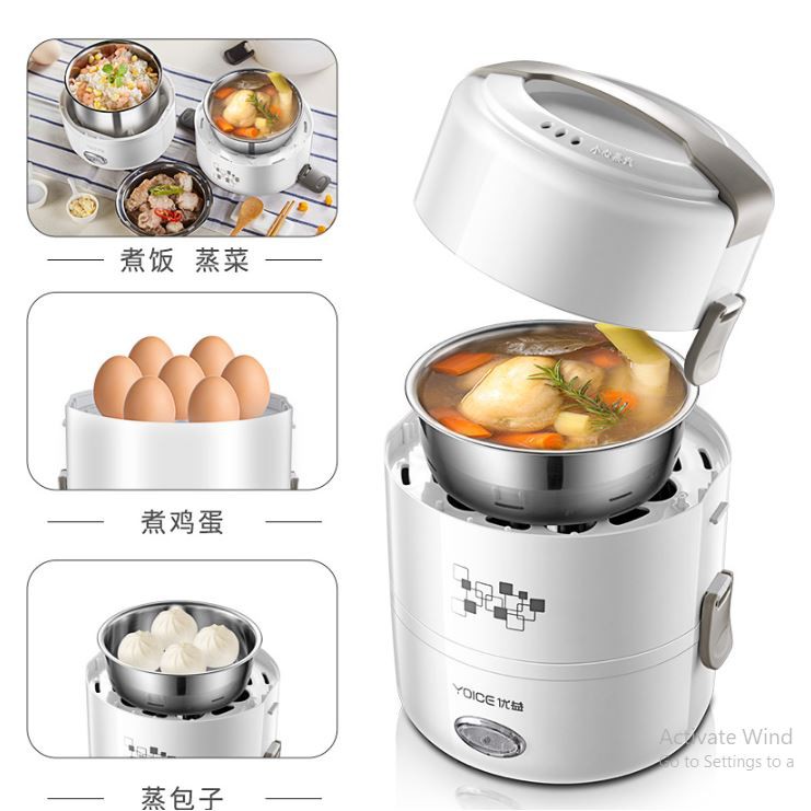 Hộp cơm hâm nóng mini 3 khay inox tự nấu Y-DFH16 trắng | BigBuy360 - bigbuy360.vn