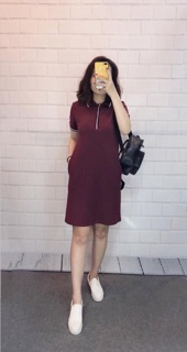 Đầm cổ bẻ nẹp giấu khuy HM