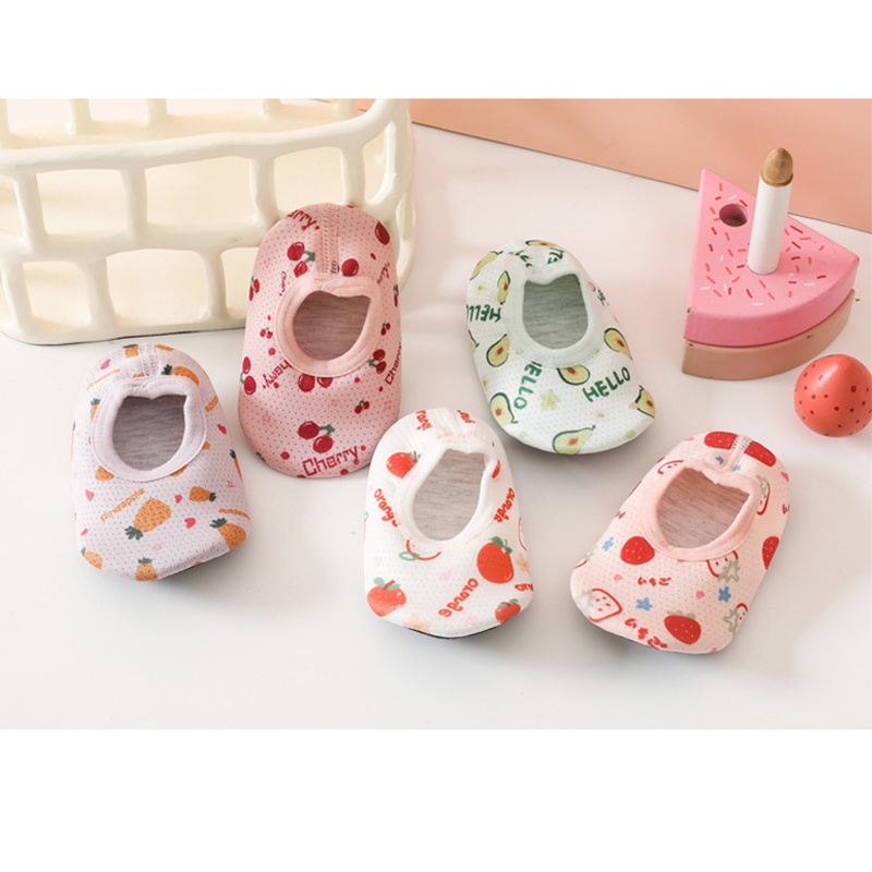 Vớ Cotton Lưới Co Giãn Thoáng Khí Đế Mềm Chống Trượt In Hình Trái Cây Hoạt Hình Đáng Yêu Cho Bé Sơ Sinh