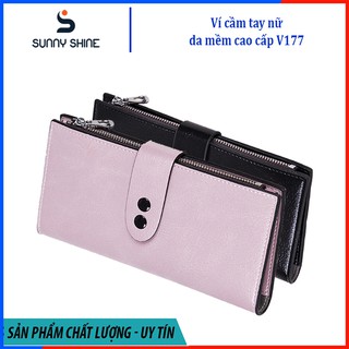 Ví cầm tay nữ da cao cấp, uốn dẻo thoải mái không mất phom, nhiều ngăn để tiền và thẻ, vừa điện thoại V177
