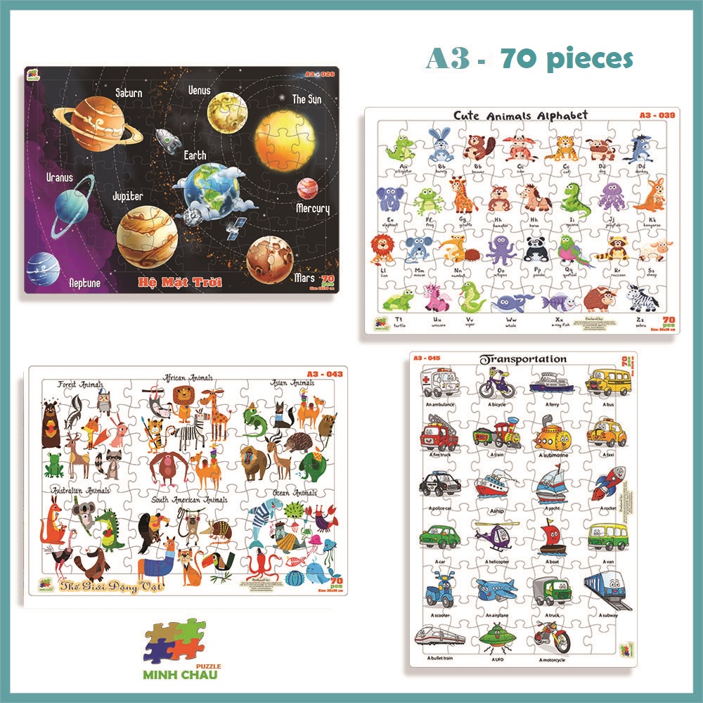 Tranh xếp hình 70 mảnh ghép khổ A3 – đồ chơi trí tuệ cho bé từ 3 tuổi – Xếp hình Thế giới tri thức