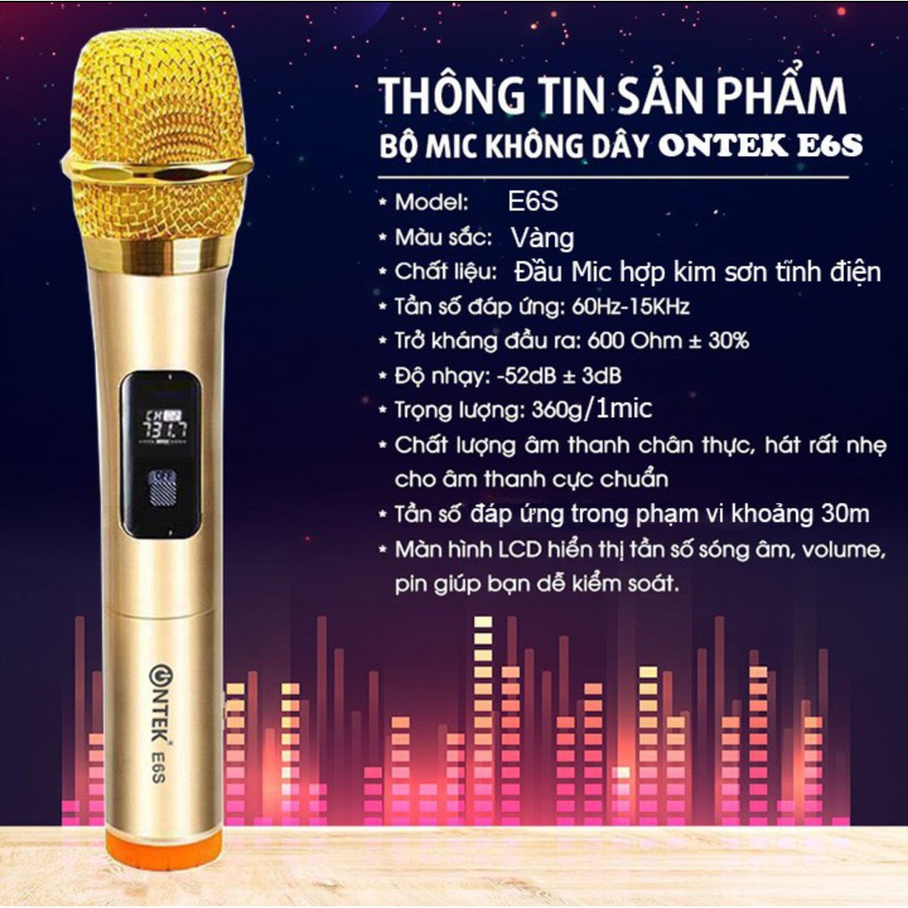 Micro Không dây cao cấp ONTEKCO E6/ E6S chính hãng, chuyên dùng cho Amply, loa kéo - BẢO HÀNH 12 THÁNG