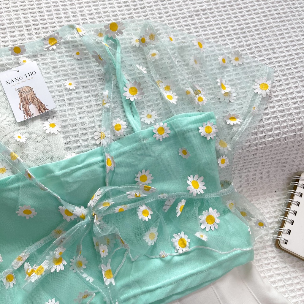 Set áo lưới daisy mint (ảnh thật shop chụp)