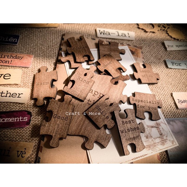 Thiệp handmade vintage bằng gỗ Jigsaws