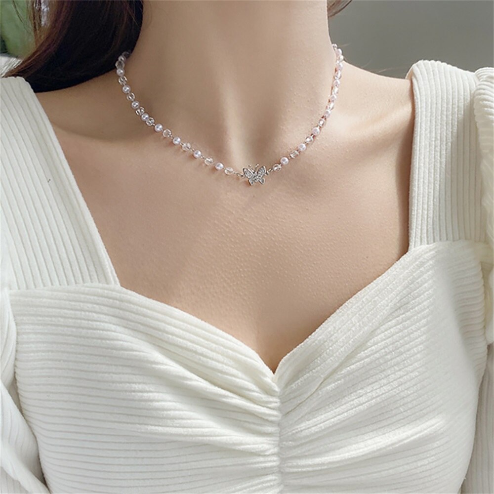 Vòng cổ hai lớp mặt hình bươm bướm phong cách Hàn Quốc thời trang