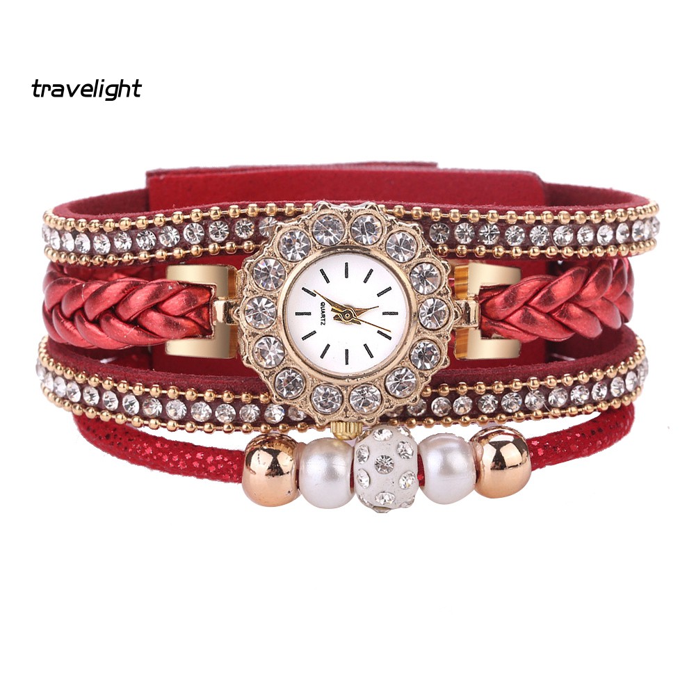 Đồng Hồ Dây Đeo Bện ĐíNh HạT Cổ ĐiểN Cho Nữ