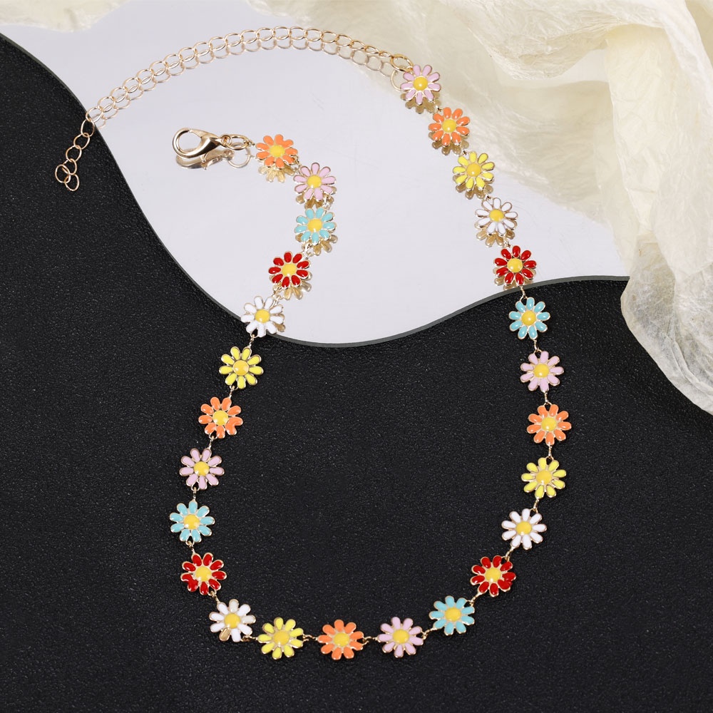 Vòng Cổ Choker Bằng Hợp Kim Họa Tiết Hoa Cúc Nhiều Màu Phong Cách Boho Thời Trang Cho Nữ
