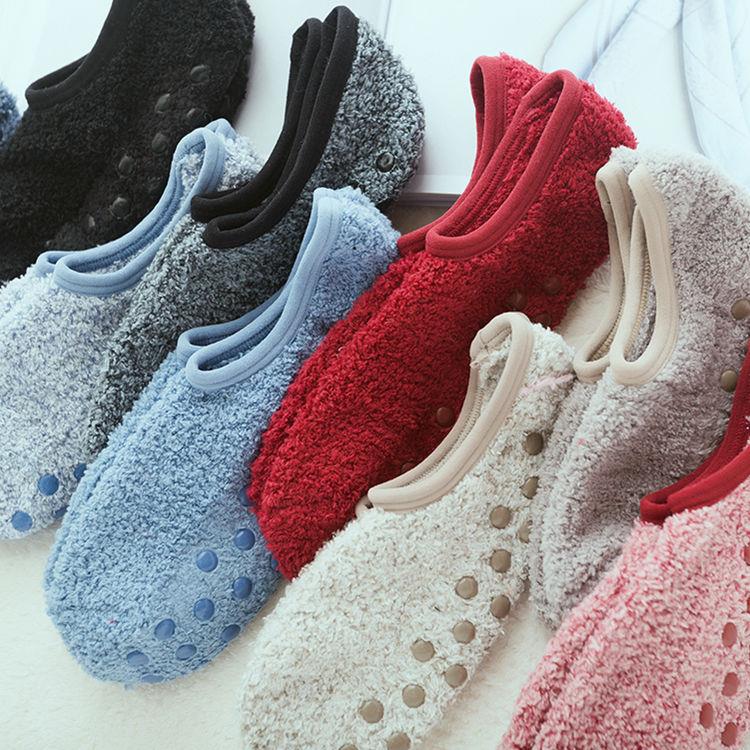 Vớ cổ thấp chất liệu lông cừu san hô xù lông chống trượt giữ ấm mùa đông