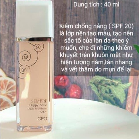 Kem Nền Trang Điểm Geo Sempre Happy &amp; Please Liquid Foundation 40ml - BB Cream Siêu Mịn