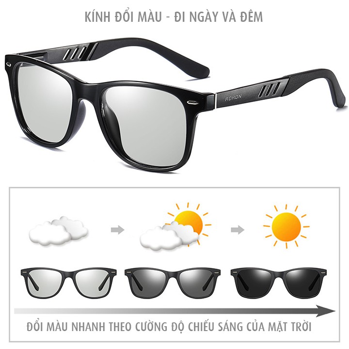 Kính đổi màu đi ngày và đêm AORON Khung nhôm magie bản lề lò xo, mắt kính polarized phân cực, chống UV - MK1914