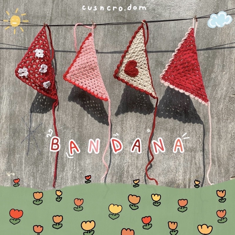 Khăn Bandana len móc nhiều hình theo yêu cầu phong cách mùa hè