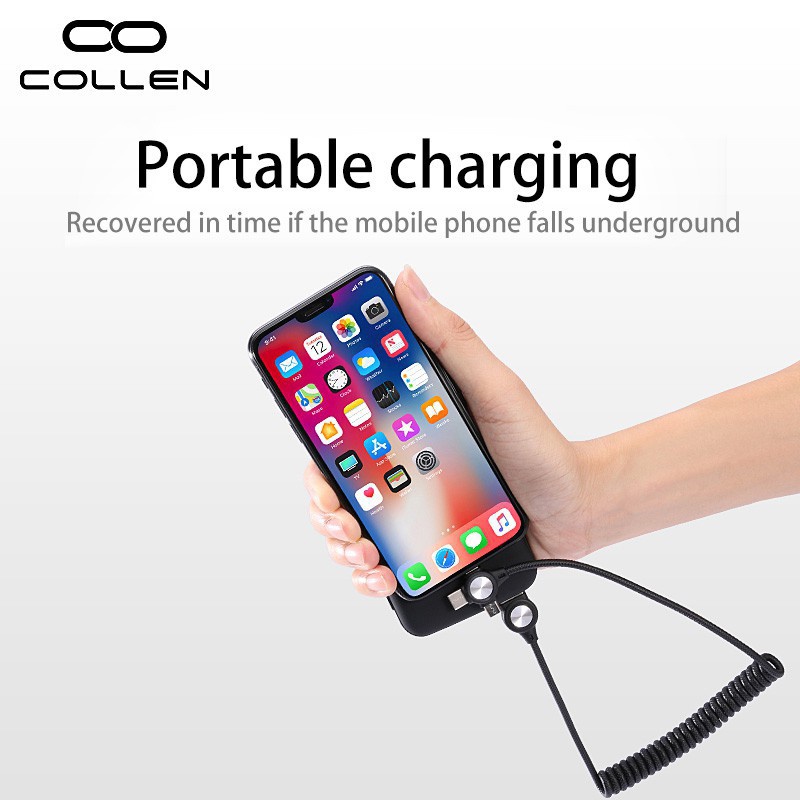 Cáp Sạc Nhanh 3 Trong 1 USB C Micro USB 8 Pin 3A Dạng Lò Xo Thu Gọn Tiện Dụng Cho Huawei Samsung